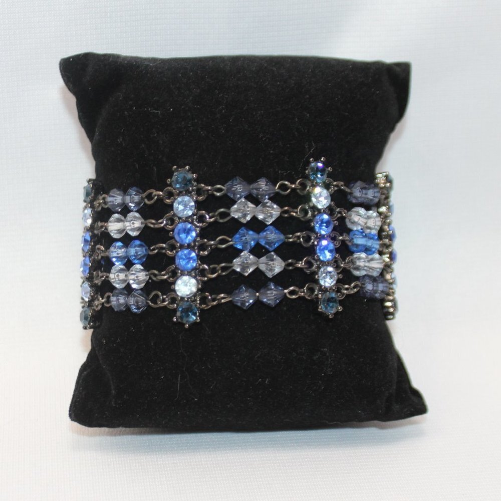 Various Blue Rhinestone, Bead and Chain Bracelet